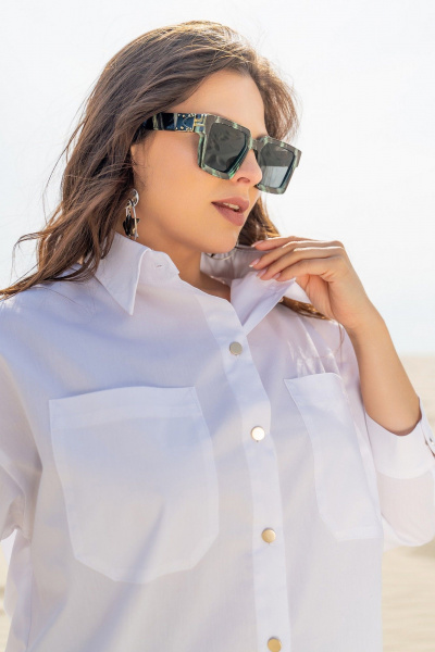 Летний костюм: блузка из хлопка и брюки с резинкой Andina 957 белый_серебро-антик+джинс_серебро-антик - фото 13