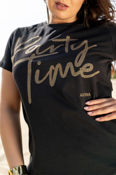 Черная летняя майка из трикотажа с принтом Andina 428 черный+печать - фото 6