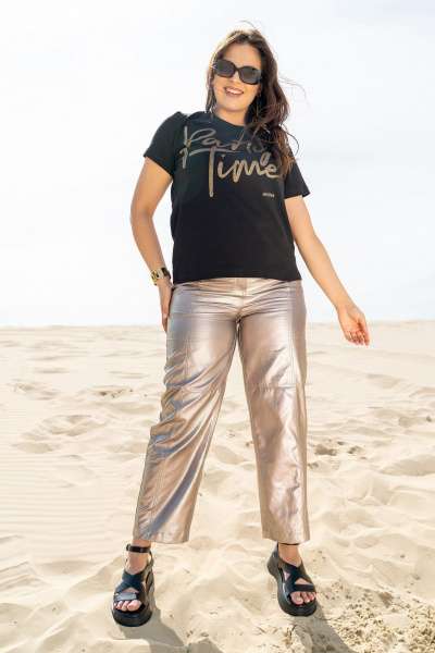 Черная летняя майка из трикотажа с принтом Andina 428 черный+печать - фото 5