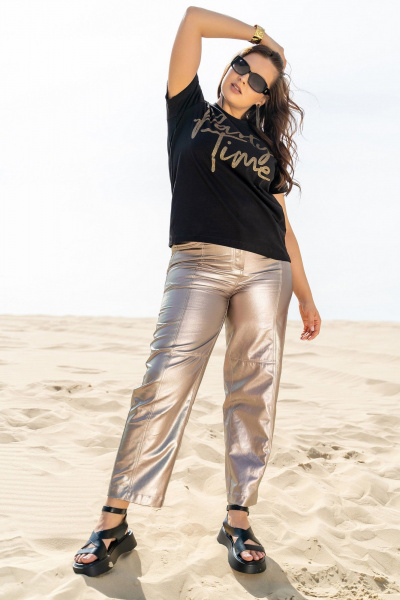 Черная летняя майка из трикотажа с принтом Andina 428 черный+печать - фото 3