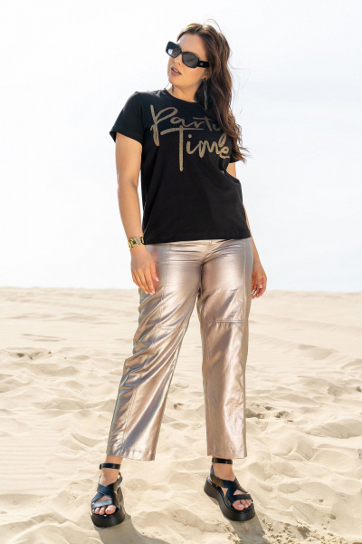 Черная летняя майка из трикотажа с принтом Andina 428 черный+печать - фото 2