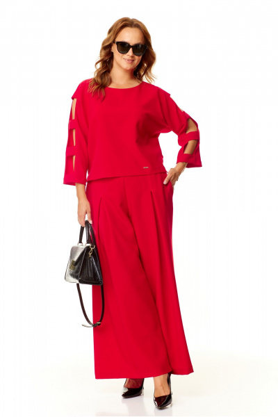 Красный женский комплект: блузка и брюки палаццо Taita plus 2420 красный - фото 7