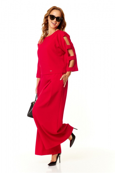 Красный женский комплект: блузка и брюки палаццо Taita plus 2420 красный - фото 6
