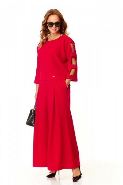 Красный женский комплект: блузка и брюки палаццо Taita plus 2420 красный - фото 4