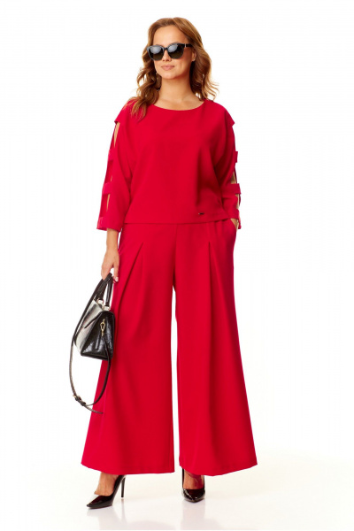 Красный женский комплект: блузка и брюки палаццо Taita plus 2420 красный - фото 1