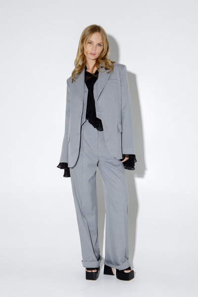 Костюм из оверсайз жакета и широких брюк PiRS 5234 светло-серый - фото 6
