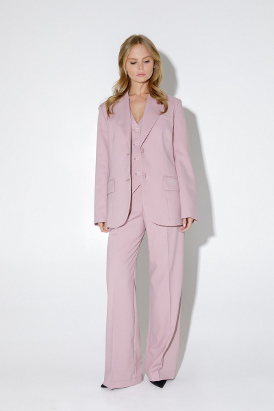 Костюм 3-ка из вискозы: жакет, жилет и широкие брюки PiRS 5255 пудра - фото 6