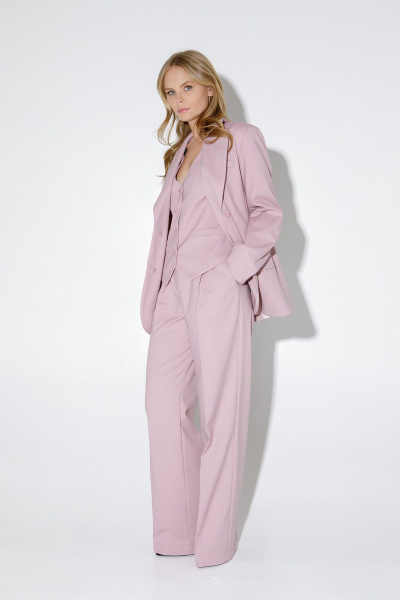Костюм 3-ка из вискозы: жакет, жилет и широкие брюки PiRS 5255 пудра - фото 2