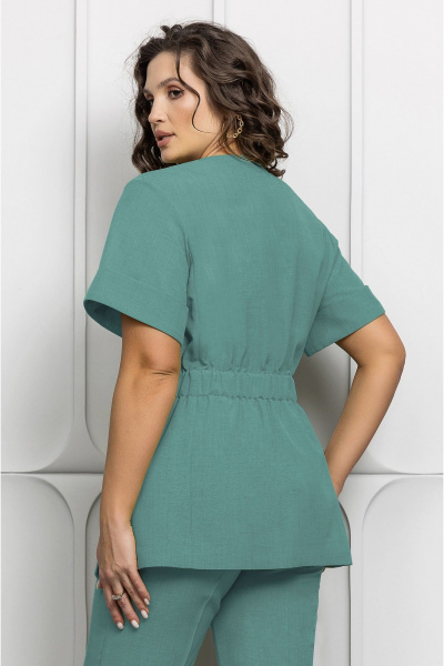 Дизайнерский брючный костюм с резинкой и скрытым поясом Gold Style 2614 изумрудный - фото 7