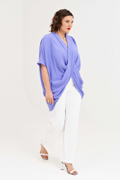 Блузон и брюки из вискозы и текстиля с гипюром летний комплект Almirastyle 358 белый,голубой - фото 7