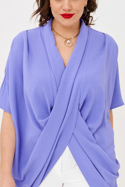 Блузон и брюки из вискозы и текстиля с гипюром летний комплект Almirastyle 358 белый,голубой - фото 6