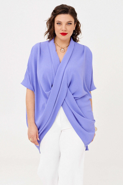 Блузон и брюки из вискозы и текстиля с гипюром летний комплект Almirastyle 358 белый,голубой - фото 5