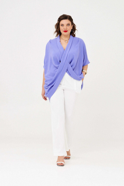 Блузон и брюки из вискозы и текстиля с гипюром летний комплект Almirastyle 358 белый,голубой - фото 3