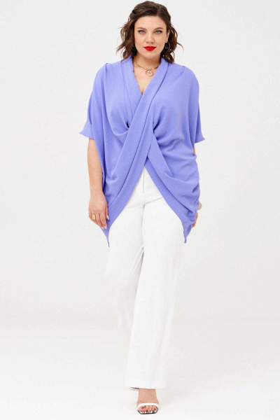 Блузон и брюки из вискозы и текстиля с гипюром летний комплект Almirastyle 358 белый,голубой - фото 2