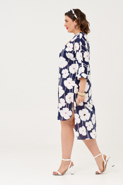 Платье рубашка летнее с разрезами и высокой посадкой Almirastyle 359 синий-белый - фото 6