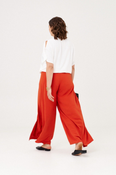 Блуза и брюки из вискозы и текстиля с запахом и резинкой летний комплект Almirastyle 361 коралл,белый - фото 8