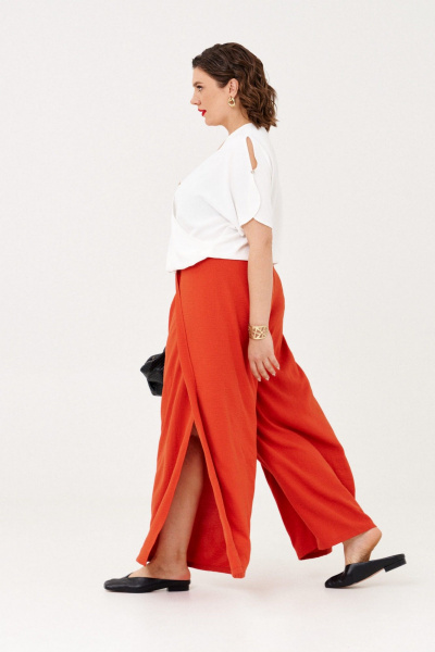 Блуза и брюки из вискозы и текстиля с запахом и резинкой летний комплект Almirastyle 361 коралл,белый - фото 7