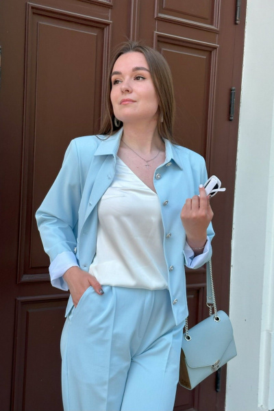 Голубые брюки с стрелками из текстиля для повседневных образов ERTANNO 2101 голубой - фото 3