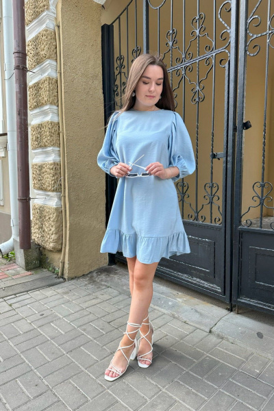 Легкое платье с воланами и карманами из вискозы ERTANNO 2102-г голубой - фото 6