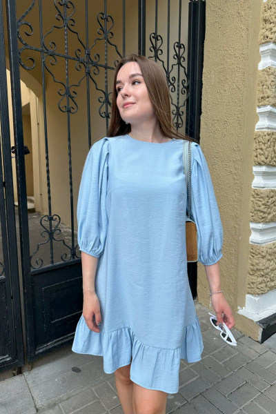 Легкое платье с воланами и карманами из вискозы ERTANNO 2102-г голубой - фото 4