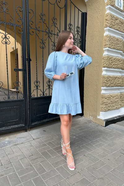 Легкое платье с воланами и карманами из вискозы ERTANNO 2102-г голубой - фото 3