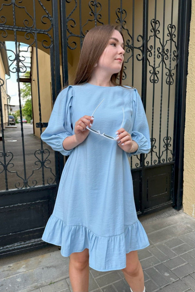 Легкое платье с воланами и карманами из вискозы ERTANNO 2102-г голубой - фото 2