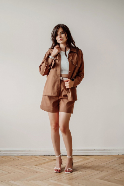 Рубашка-ветровка из денима в табачном цвете ERTANNO 2104 табачный - фото 2