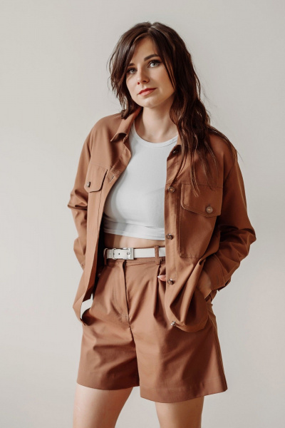 Рубашка-ветровка из денима в табачном цвете ERTANNO 2104 табачный - фото 1