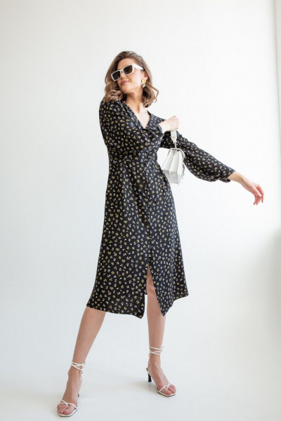 Черное платье с пуговицами и воротничком из вискозы ERTANNO 2109 черный - фото 8