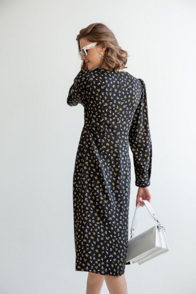 Черное платье с пуговицами и воротничком из вискозы ERTANNO 2109 черный - фото 5