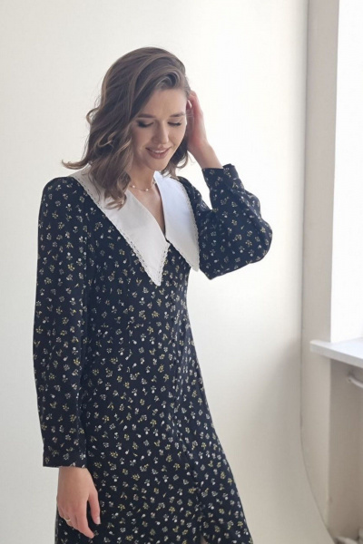 Черное платье с пуговицами и воротничком из вискозы ERTANNO 2109 черный - фото 4