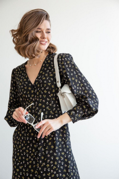 Черное платье с пуговицами и воротничком из вискозы ERTANNO 2109 черный - фото 3