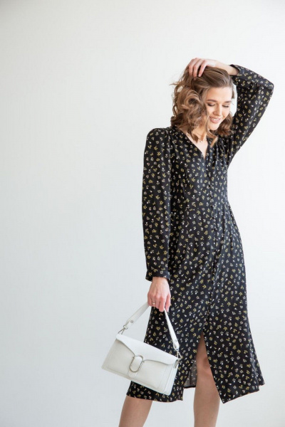 Черное платье с пуговицами и воротничком из вискозы ERTANNO 2109 черный - фото 2