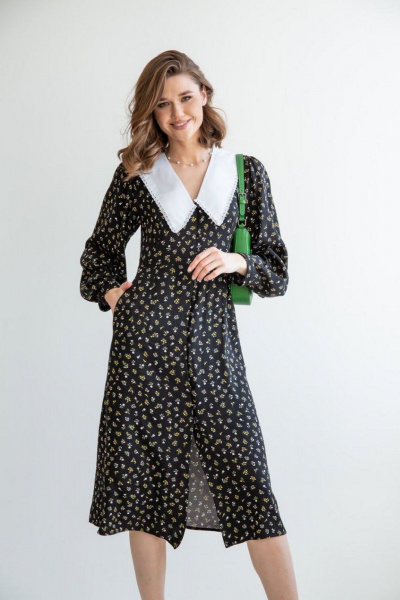 Черное платье с пуговицами и воротничком из вискозы ERTANNO 2109 черный - фото 1