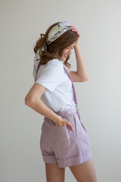 Фиолетовый хлопковый костюм шорты с жилетом на пуговицах ERTANNO 2120-лила лиловый - фото 6