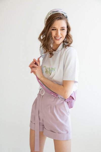 Фиолетовый хлопковый костюм шорты с жилетом на пуговицах ERTANNO 2120-лила лиловый - фото 4