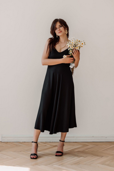 Черное платье на регулируемых бретелях из вискозы ERTANNO 2123 черный - фото 1