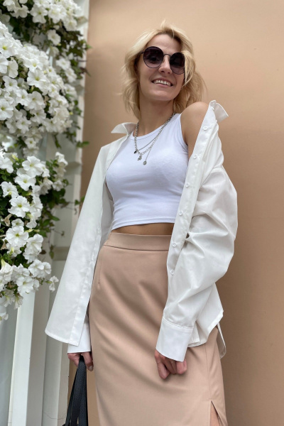 Бежевая миди-юбка с разрезом и сборкой ERTANNO 2203-беж бежевый - фото 5