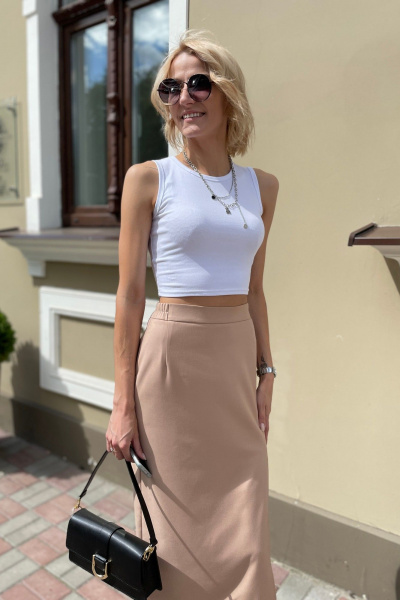 Бежевая миди-юбка с разрезом и сборкой ERTANNO 2203-беж бежевый - фото 4