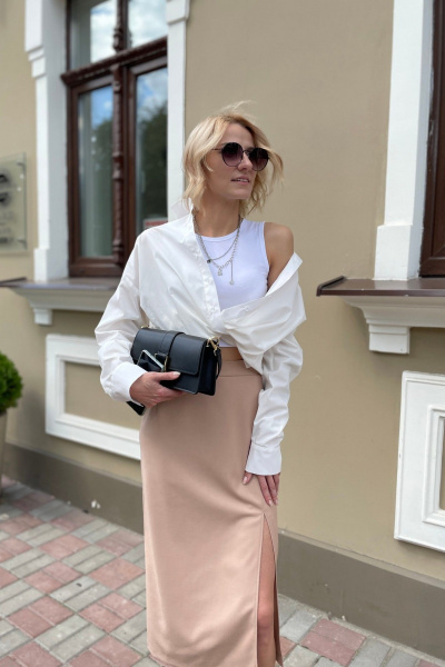 Бежевая миди-юбка с разрезом и сборкой ERTANNO 2203-беж бежевый - фото 3