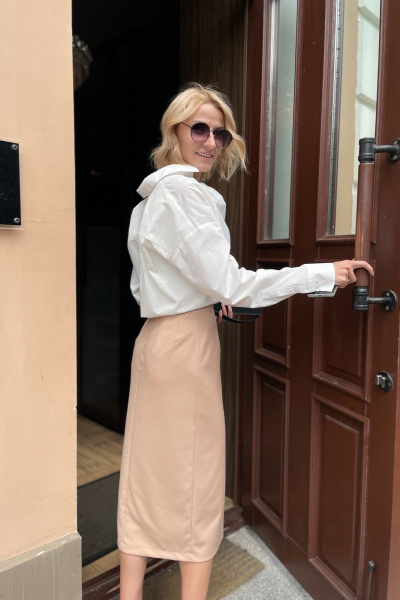 Бежевая миди-юбка с разрезом и сборкой ERTANNO 2203-беж бежевый - фото 2