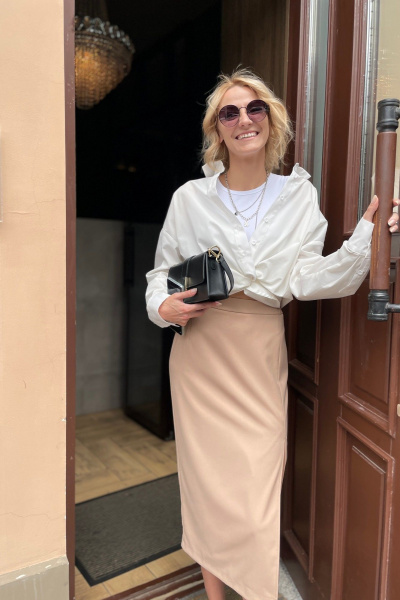 Бежевая миди-юбка с разрезом и сборкой ERTANNO 2203-беж бежевый - фото 1