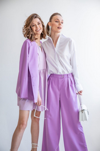 Фиолетовые брюки палаццо из костюмной ткани ERTANNO 2214 лиловый - фото 5