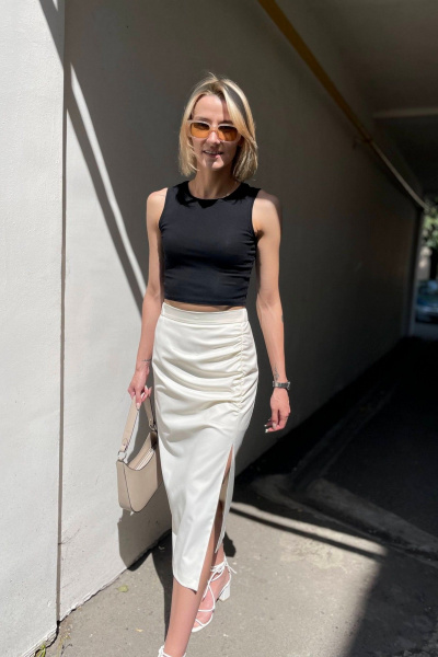 Элегантная молочная миди-юбка с разрезом и сборкой ERTANNO 2300 топленое молоко - фото 6