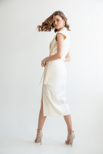 Элегантная молочная миди-юбка с разрезом и сборкой ERTANNO 2300 топленое молоко - фото 2