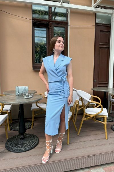 Голубая миди-юбка с разрезом и эластичным поясом ERTANNO 2302 голубой - фото 3