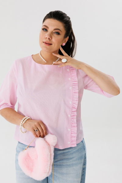Блуза розовая с оборками из хлопка для летних образов Anelli 1302 спящая_красавица - фото 6