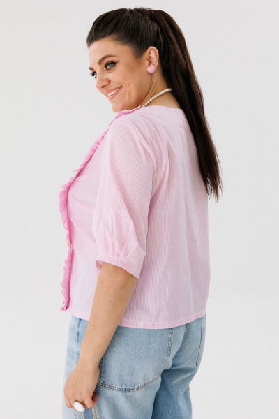 Блуза розовая с оборками из хлопка для летних образов Anelli 1302 спящая_красавица - фото 4
