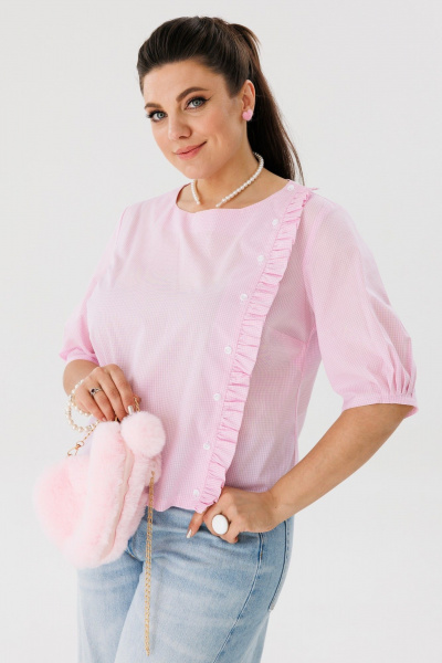 Блуза розовая с оборками из хлопка для летних образов Anelli 1302 спящая_красавица - фото 1