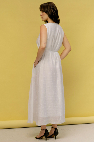 Платье трапеция, белое, легкая вискоза, без рукавов JRSy 2472 белый_горох - фото 4